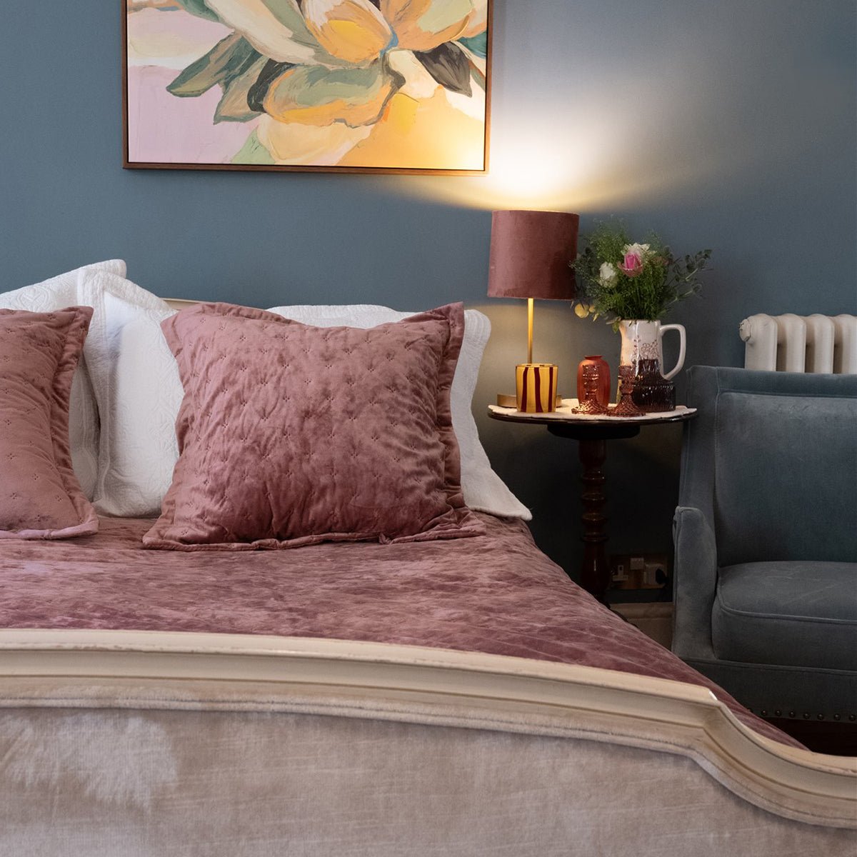 Clara Pink Velvet Bedspread - Forever England