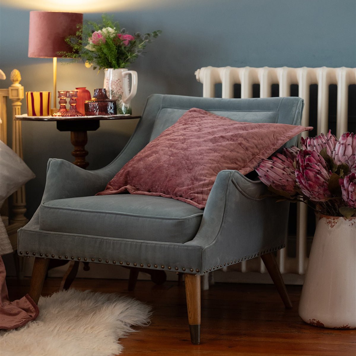 Clara Pink Velvet Bedspread - Forever England
