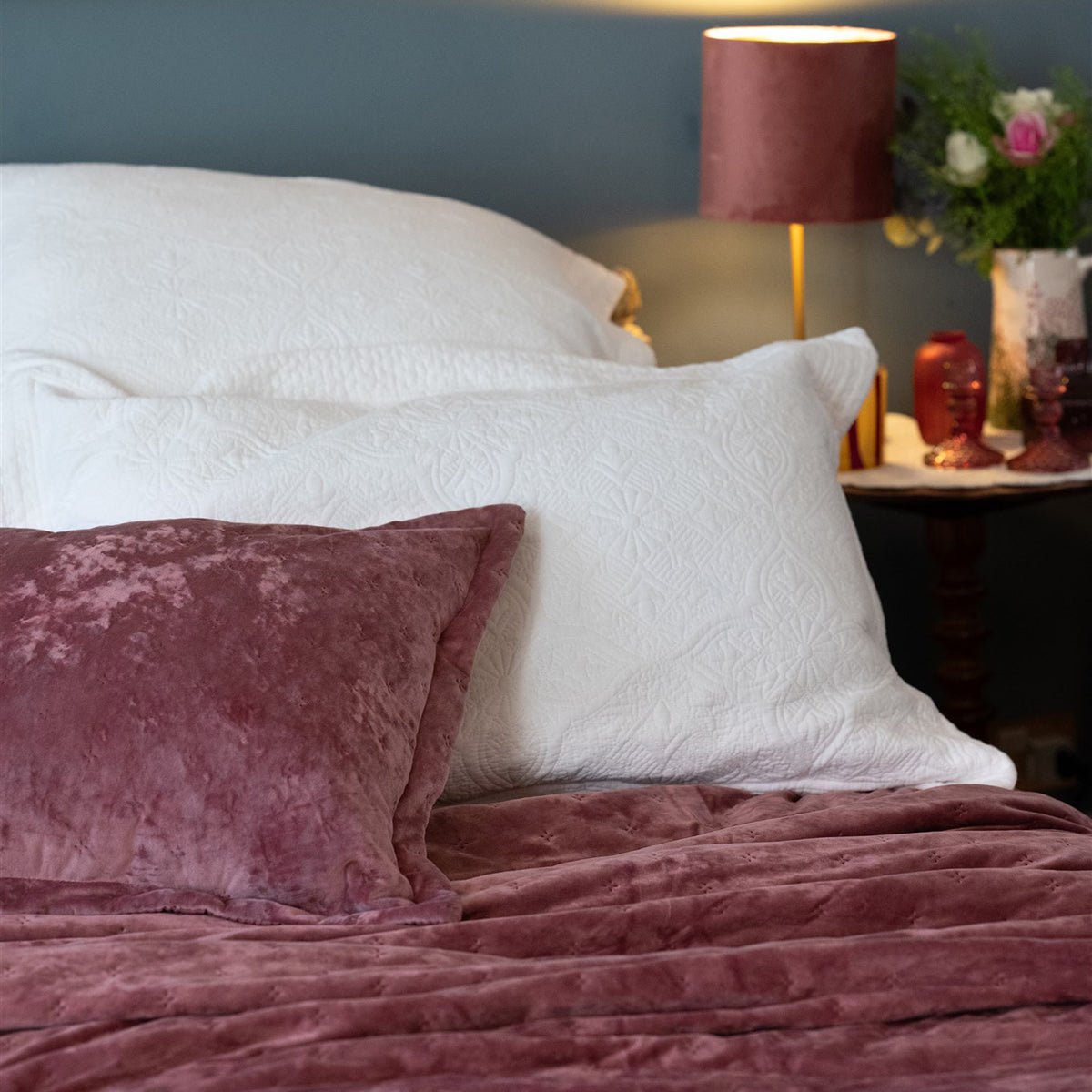 Clara Pink Velvet Bedspread - Forever England