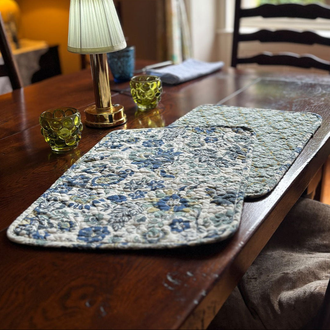 Constance Patchwork Bedspread Green/Blue - Forever England