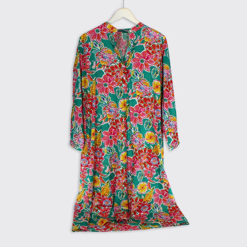 Greta Teal Floral Long Dress - Forever England