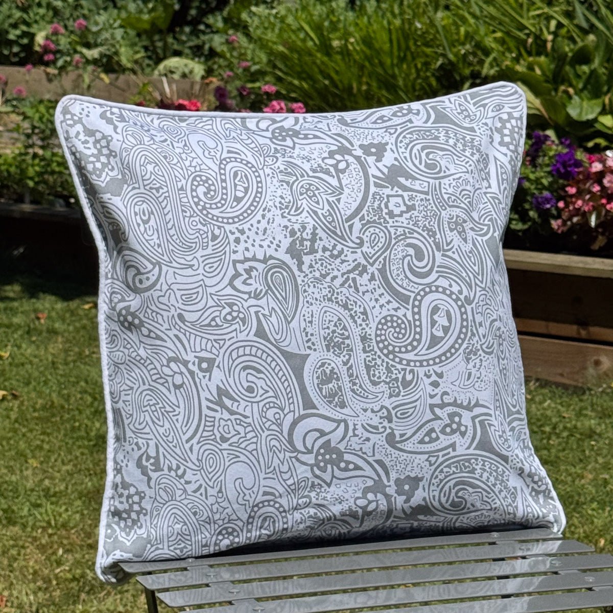 Grey Paisley Cushion Filled - Forever England