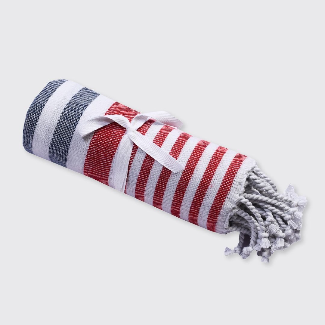 Hammam Striped Towel - Red / Navy - Forever England
