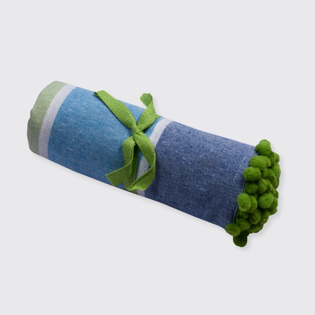 Hammam Towel with Pom Pom Edge - Green Multi - Forever England