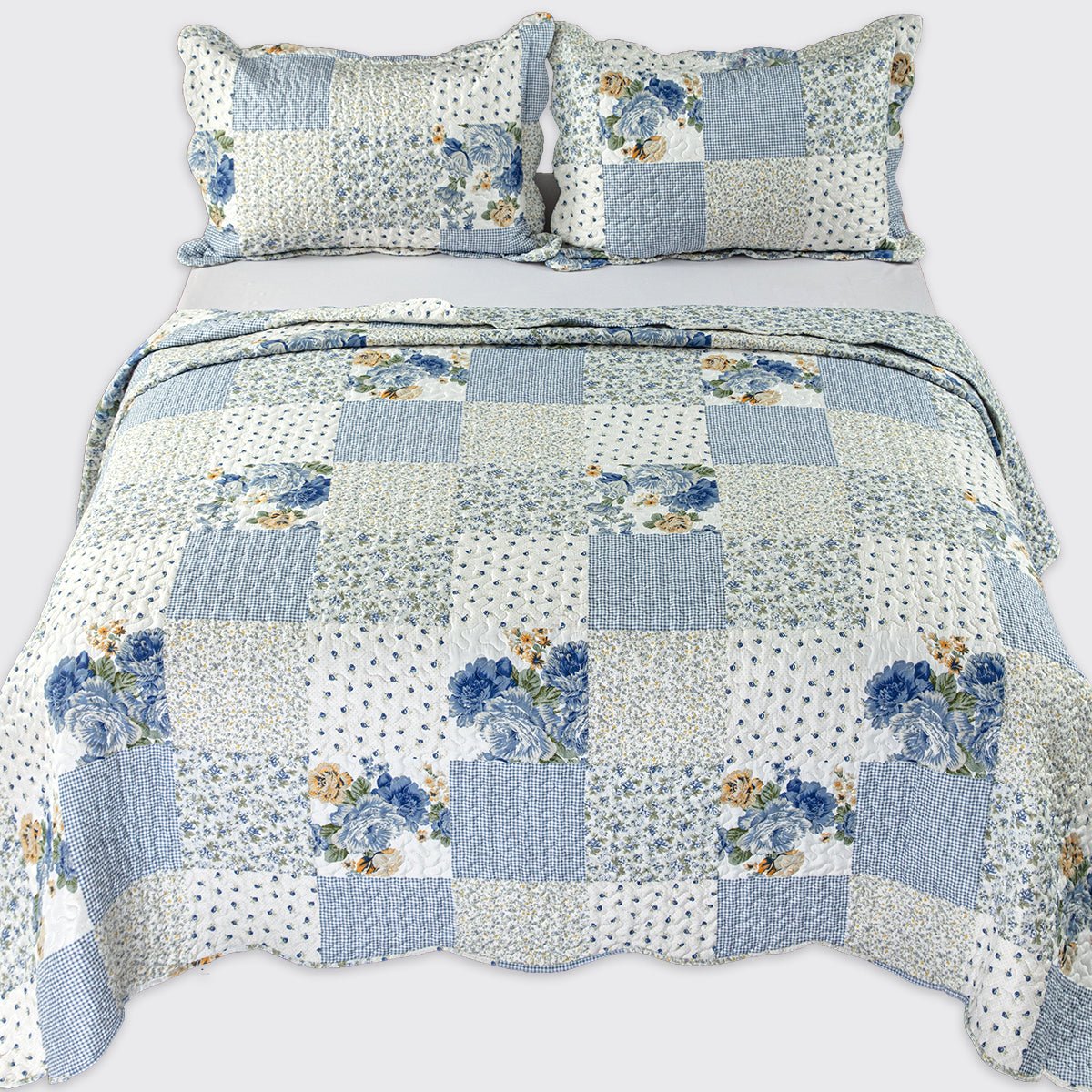 Melissa Blue Patchwork Bedspread - Forever England