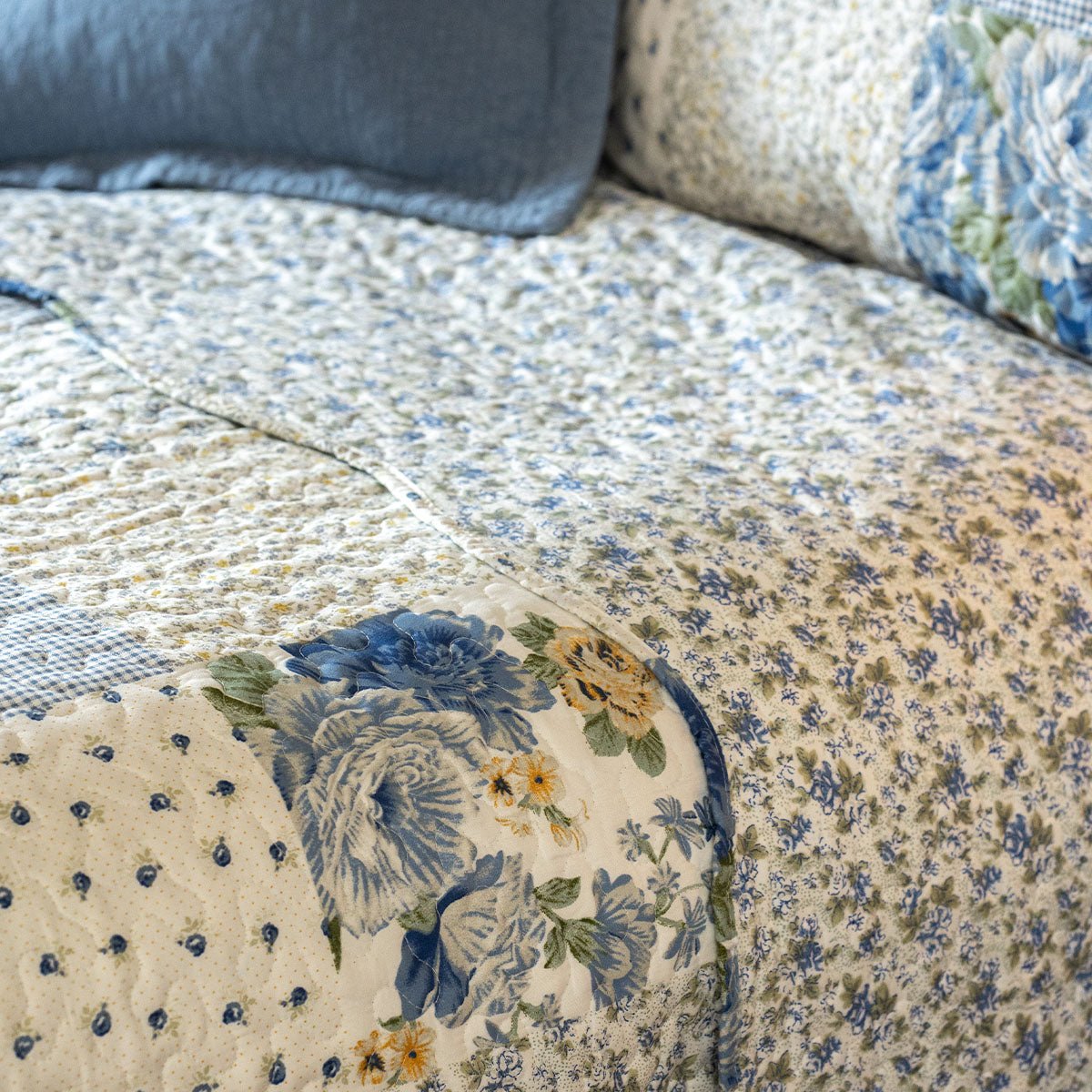 Melissa Blue Patchwork Bedspread - Forever England