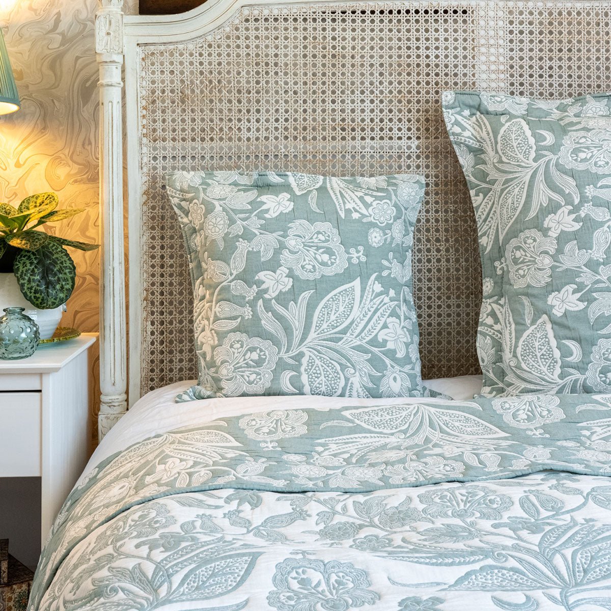Olivia Duck Egg Green Jacquard Bedspread - Forever England