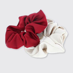 Set of Two Satin Scrunchies- Gold/Red