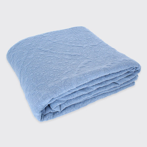 Stonewash Cotton Cornflower Blue Bedspread - Forever England