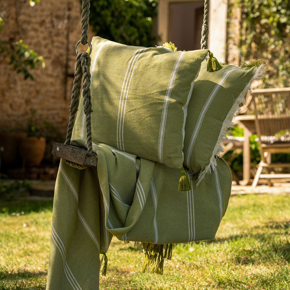 Striped Cotton Throw - Pistachio - Forever England