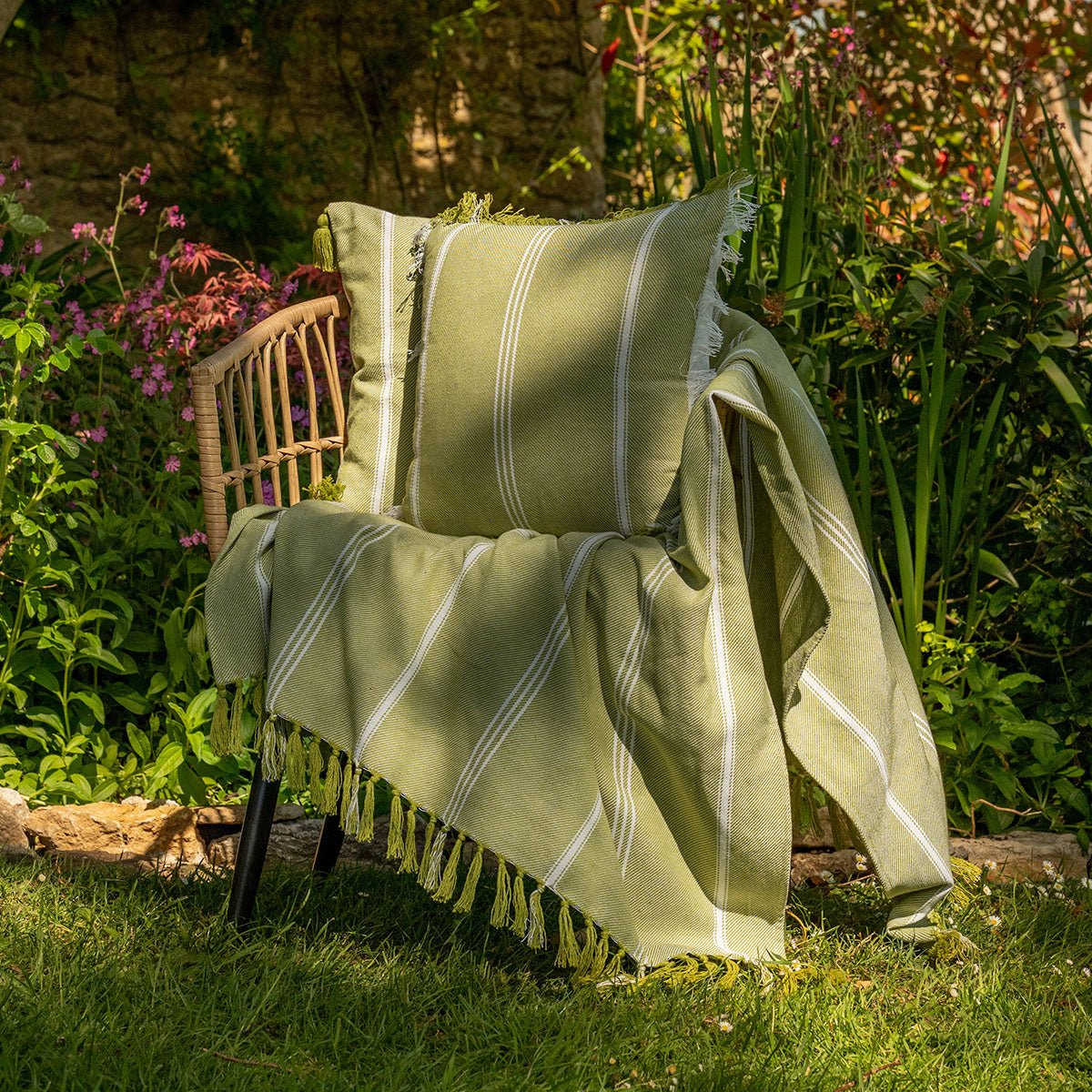 Striped Cotton Throw - Pistachio - Forever England