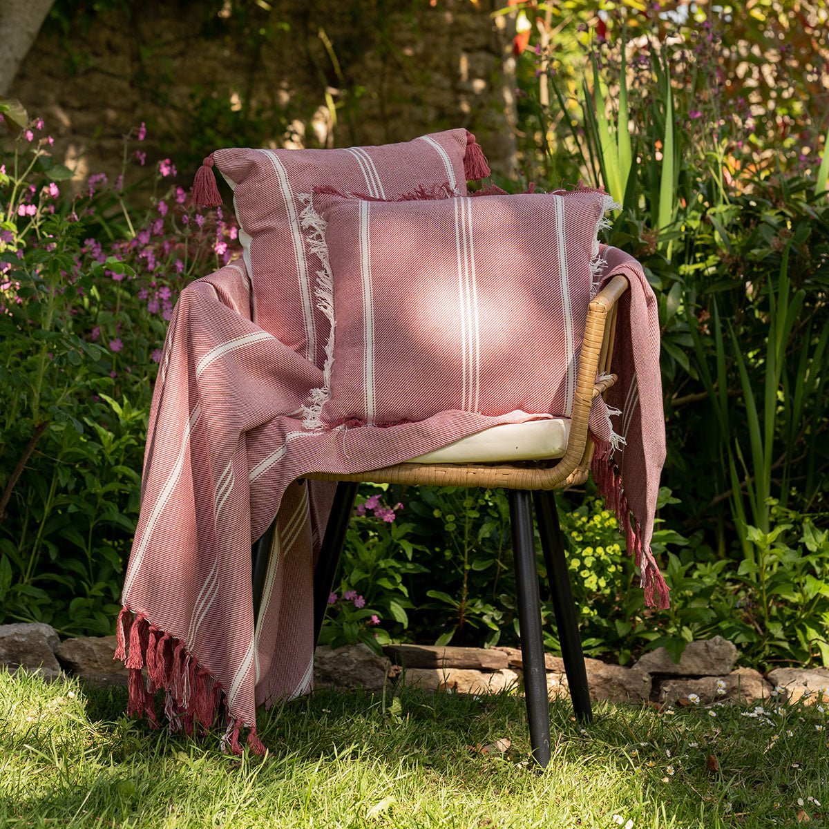 Striped Cotton Throw - Raspberry Pink - Forever England