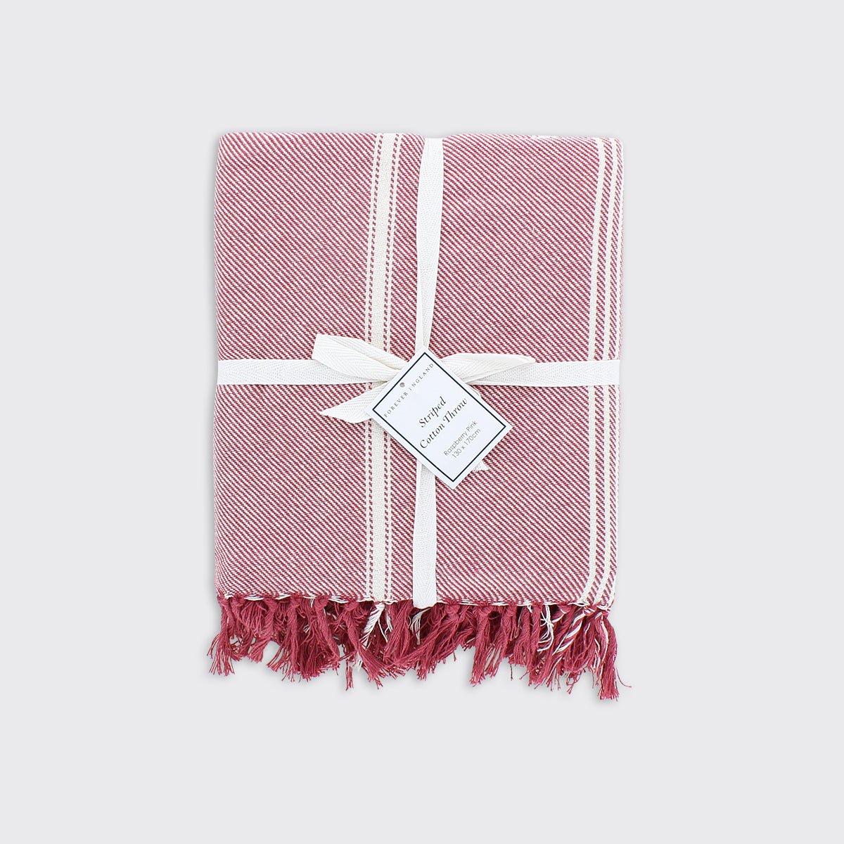 Striped Cotton Throw - Raspberry Pink - Forever England
