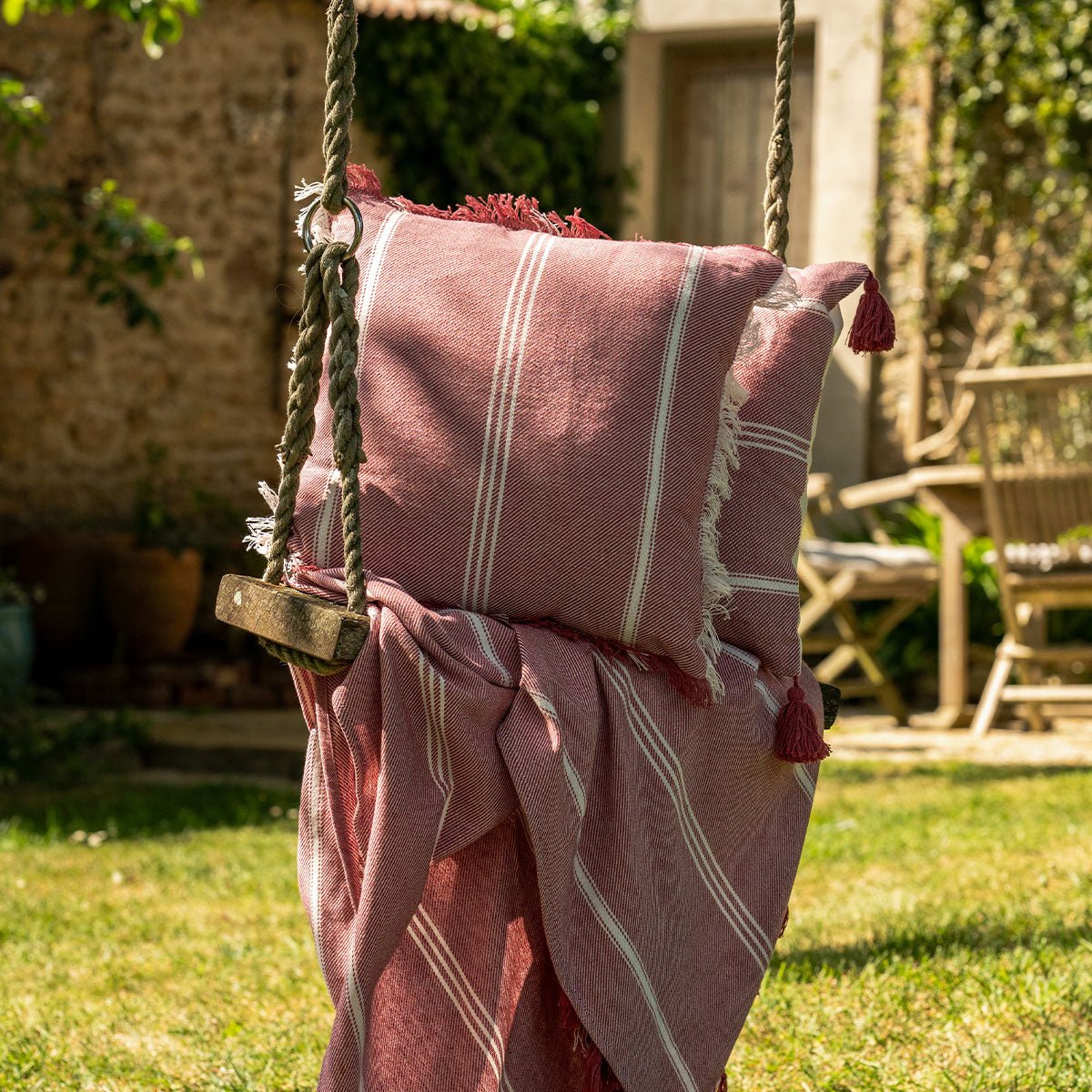 Striped Cotton Throw - Raspberry Pink - Forever England