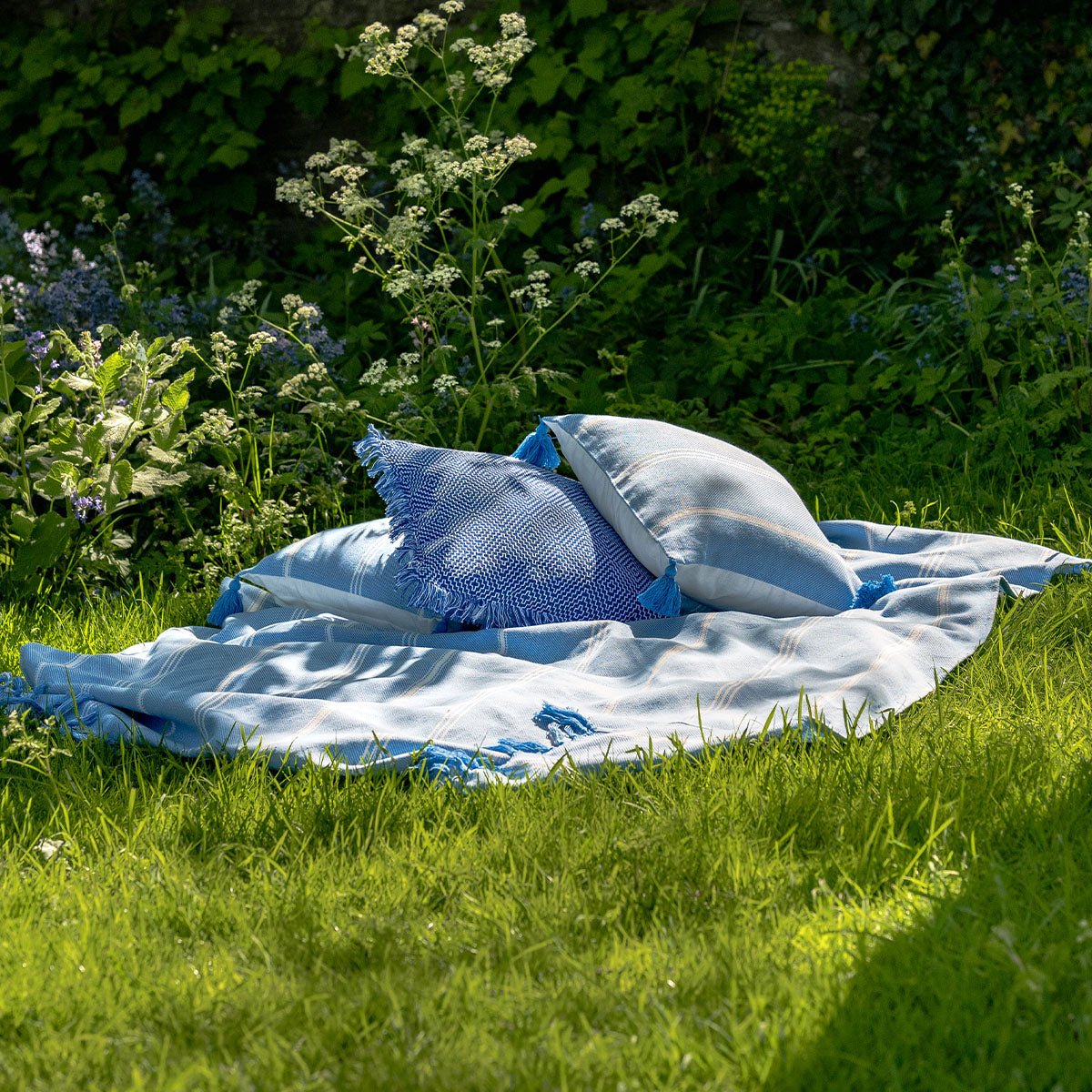 Striped Cotton Throw - Sky Blue - Forever England