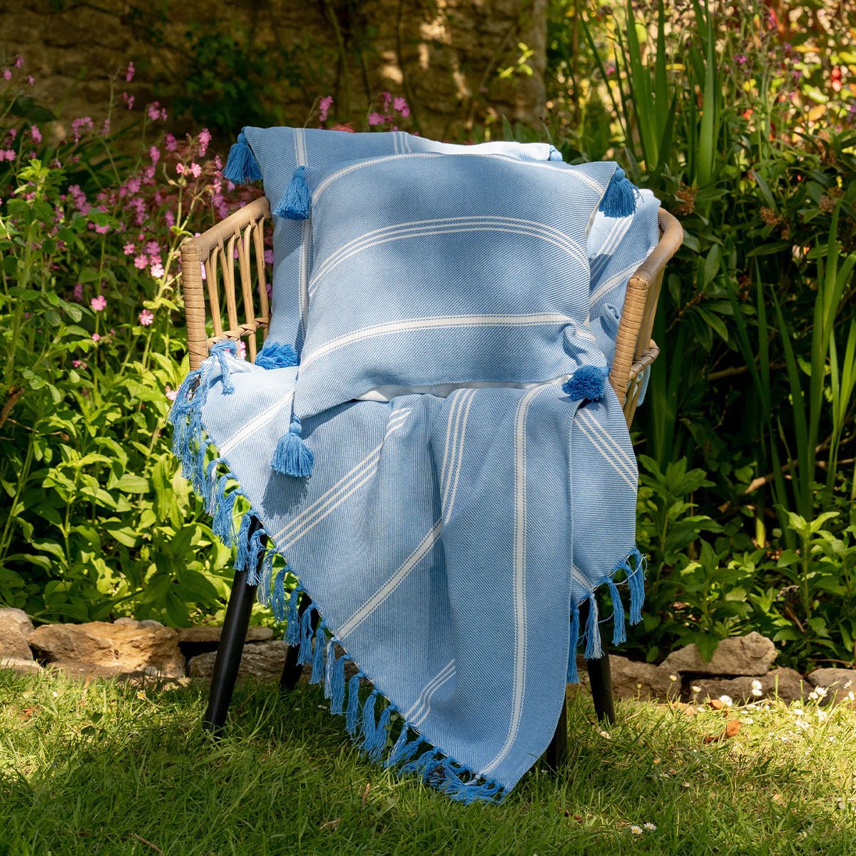 Striped Cotton Throw - Sky Blue - Forever England