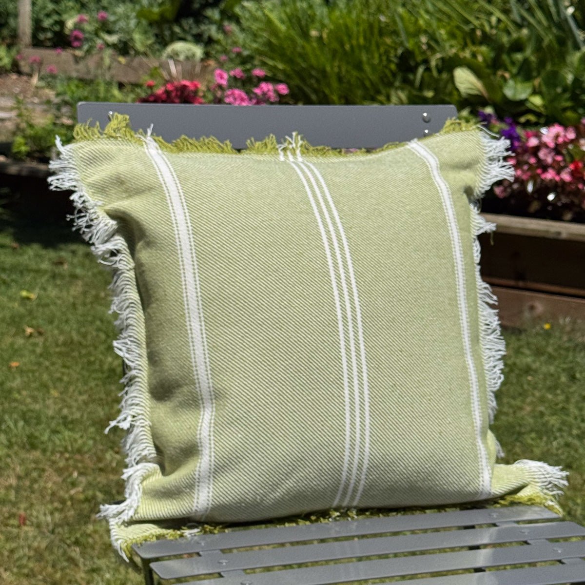 Striped Cushion with Fringe - Pistachio - Forever England