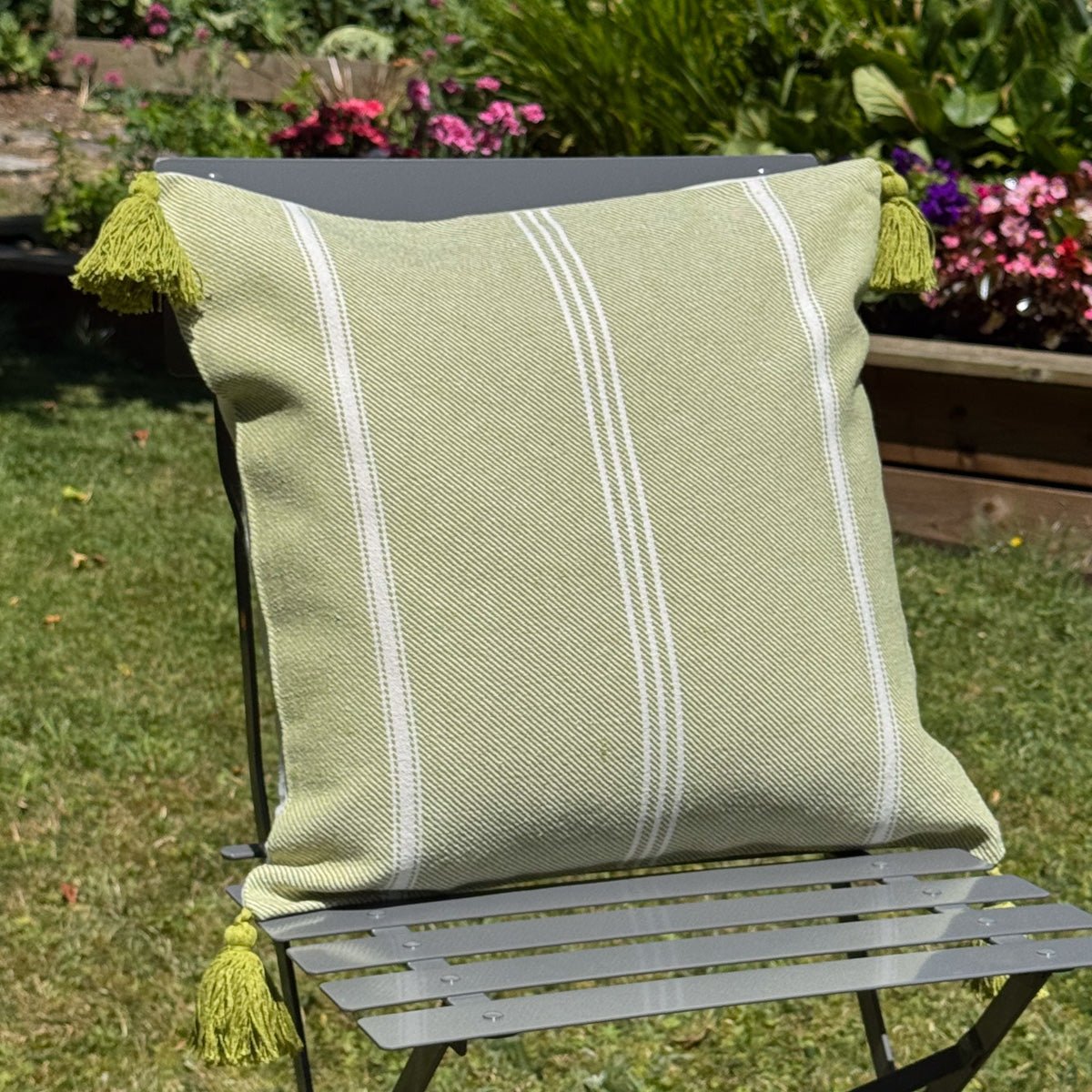 Striped Cushion with Tassels - Pistachio - Forever England