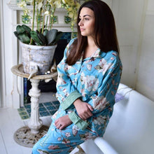 Load image into Gallery viewer, Blue Blossom Ladies Pyjamas With Light Green Trims - Forever England