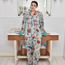 Load image into Gallery viewer, Blue Exotic Flower Print Ladies Pyjamas - Forever England