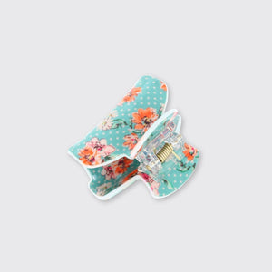 Dotty Floral Small Claw Clip- Turquoise - Forever England