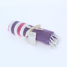 Load image into Gallery viewer, Hammam Striped Towel / Throw - Purple/Raspberry - Forever England