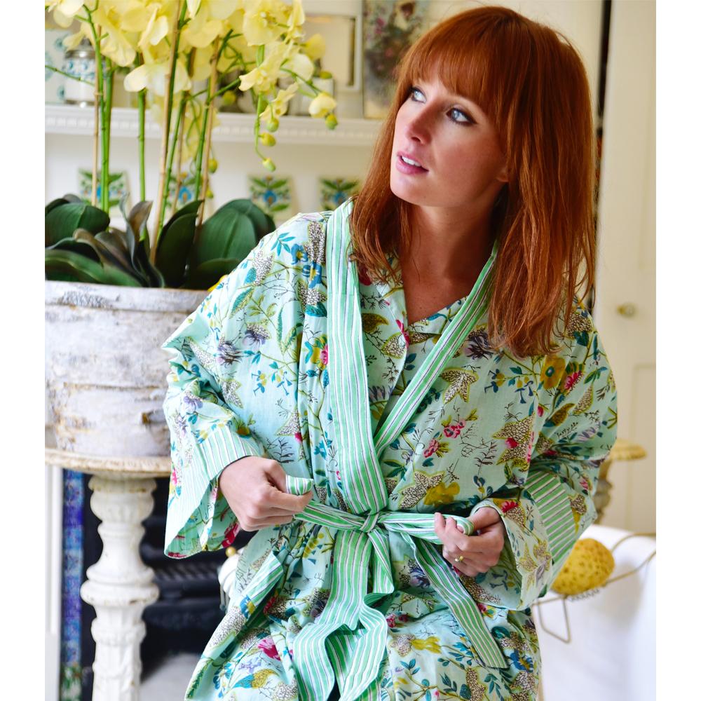 Ladies Mint Floral Dressing Gown – Forever England