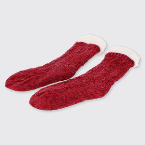 Ladies Chenille Slipper Socks Red Forever England