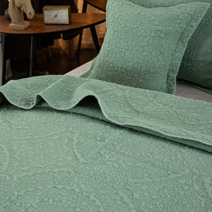 Stonewash Cotton Sage Green Bedspread - Forever England