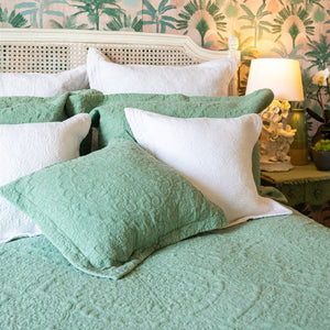 Stonewash Cotton Sage Green Cushion Complete - Forever England