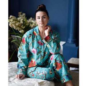Teal Exotic Flower Print Pyjamas - Forever England