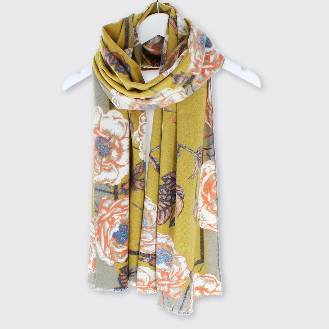 Carrie Ochre Large Rose Ladies Wrap