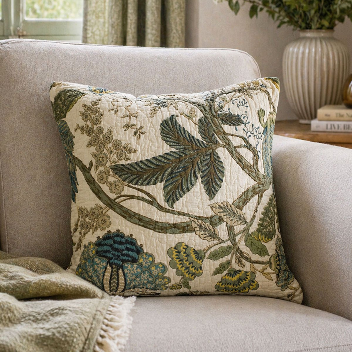 Constance Patchwork Blue/Green Cushion Filled - Forever England