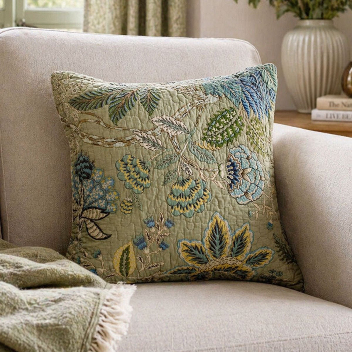 Constance Patchwork Blue/Green Cushion Filled - Forever England