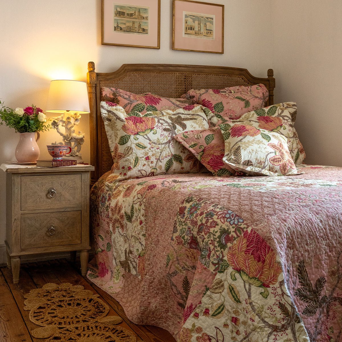 Constance Soft Pink Patchwork Bedspread - Forever England