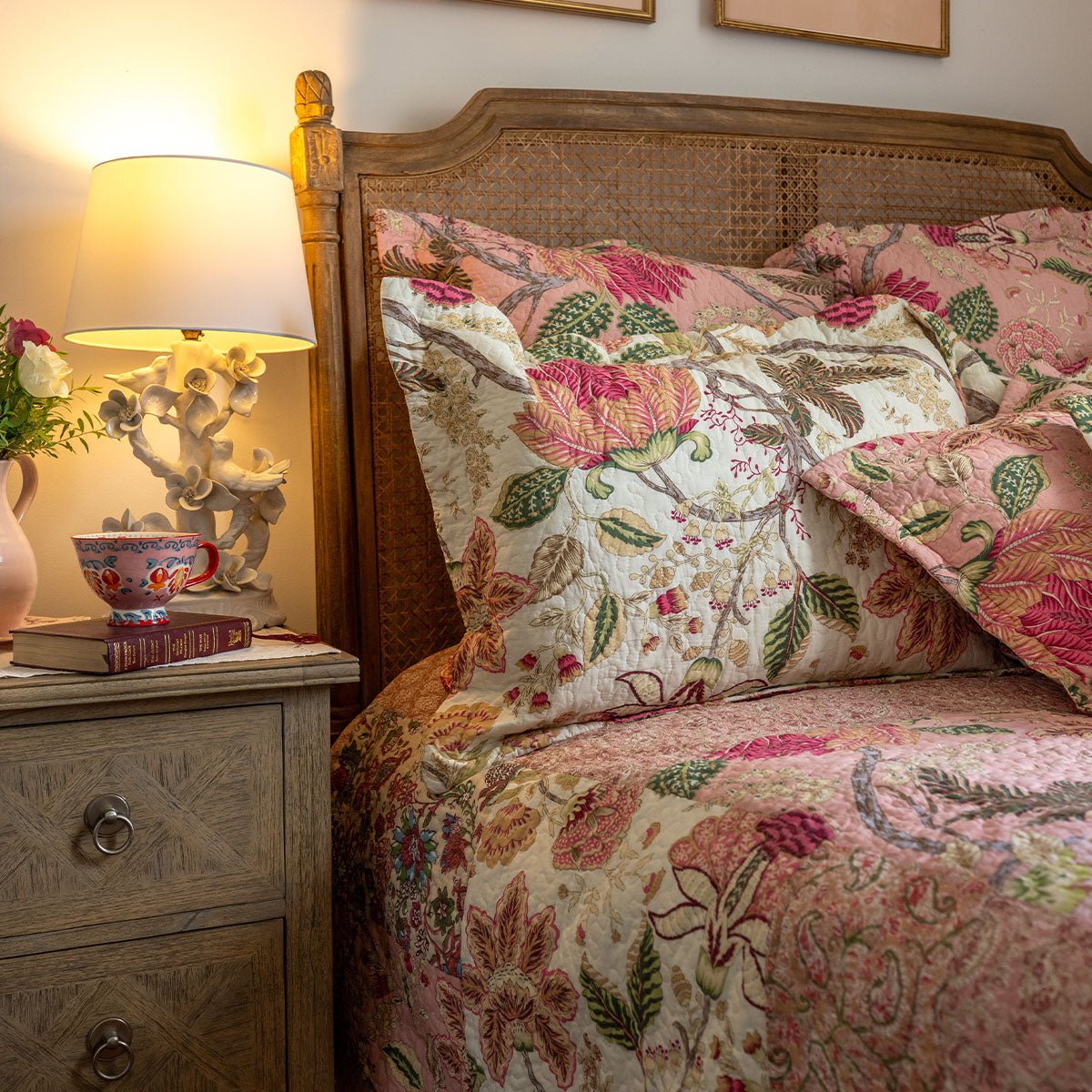 Constance Soft Pink Patchwork Bedspread - Forever England