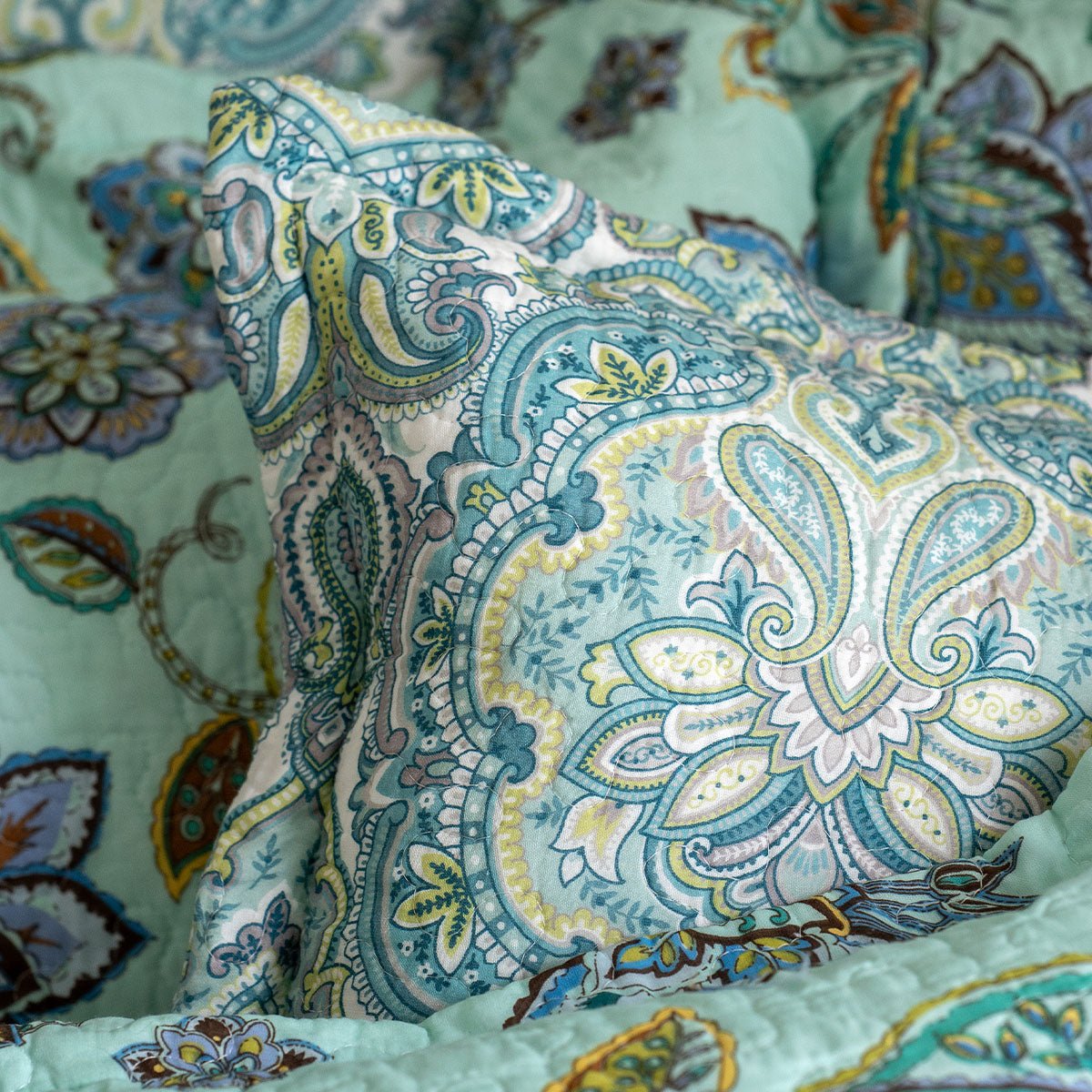 Cordelia Duck Egg Patchwork Bedspread - Forever England