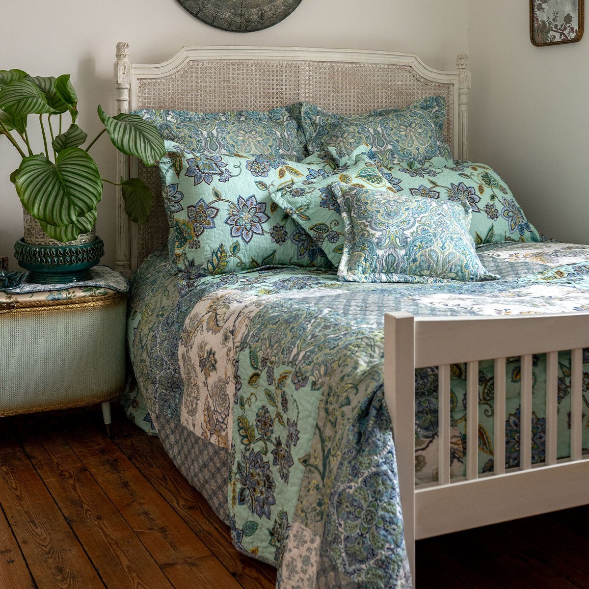 Cordelia Duck Egg Patchwork Bedspread - Forever England