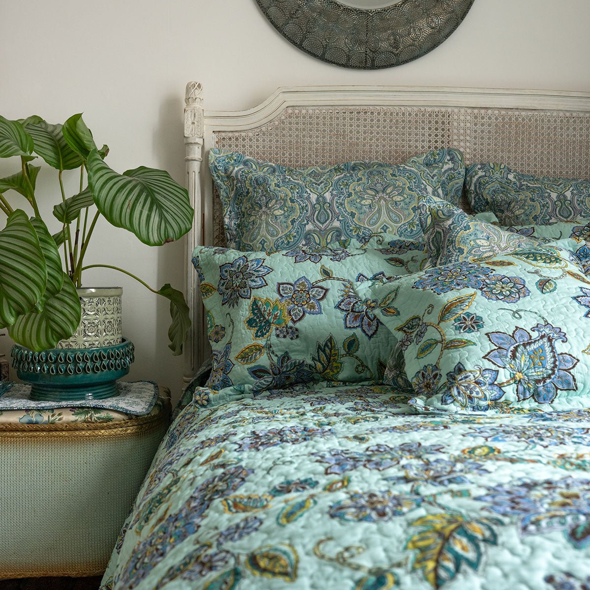 Cordelia Duck Egg Patchwork Bedspread - Forever England