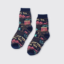 Load image into Gallery viewer, Country Scene Dark Blue Socks