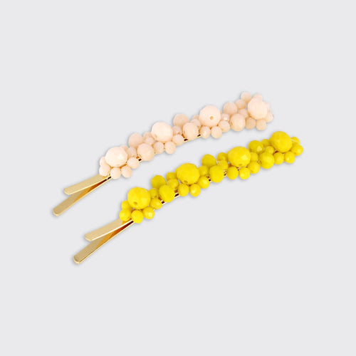 Daisy Beaded Set of 2 Hairclips- Yellow - Forever England