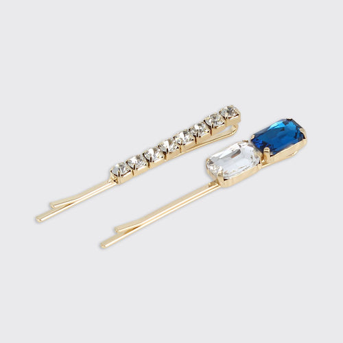 Diamante Set of 2 Hairclips- Sapphire Blue - Forever England