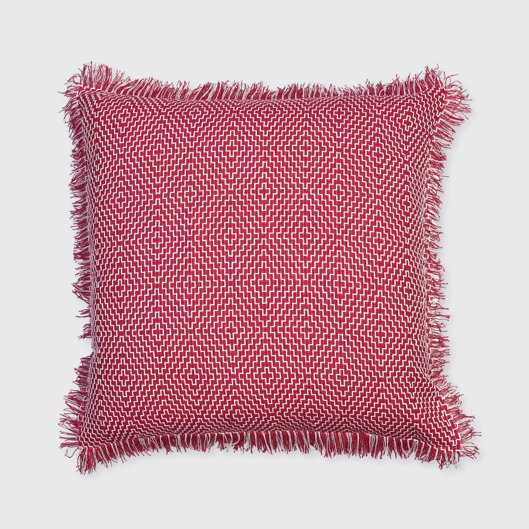 Diamond Cushion Cover with Fringe - Dark Pink - Forever England