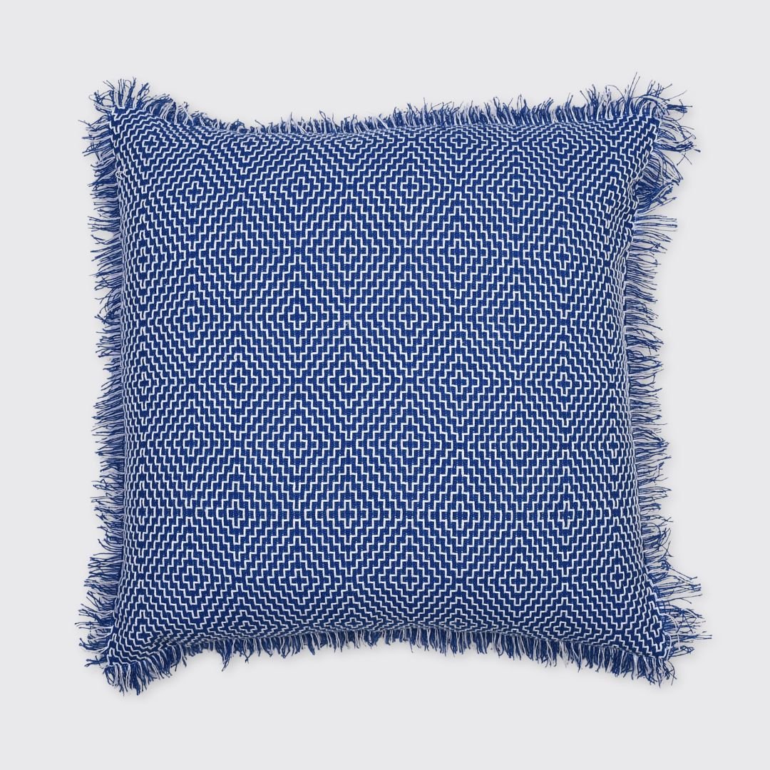 Diamond Cushion Cover with Fringe - Royal Blue - Forever England