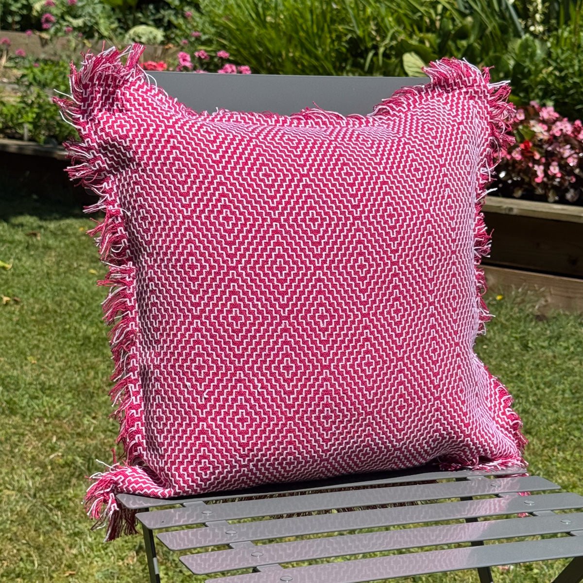 Diamond Cushion with Fringe - Dark Pink - Forever England