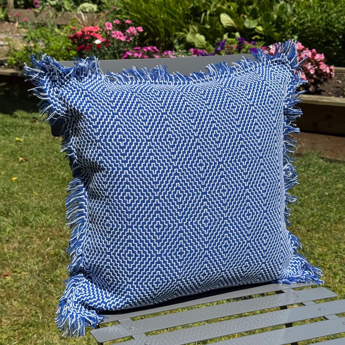 Diamond Cushion with Fringe - Royal Blue - Forever England