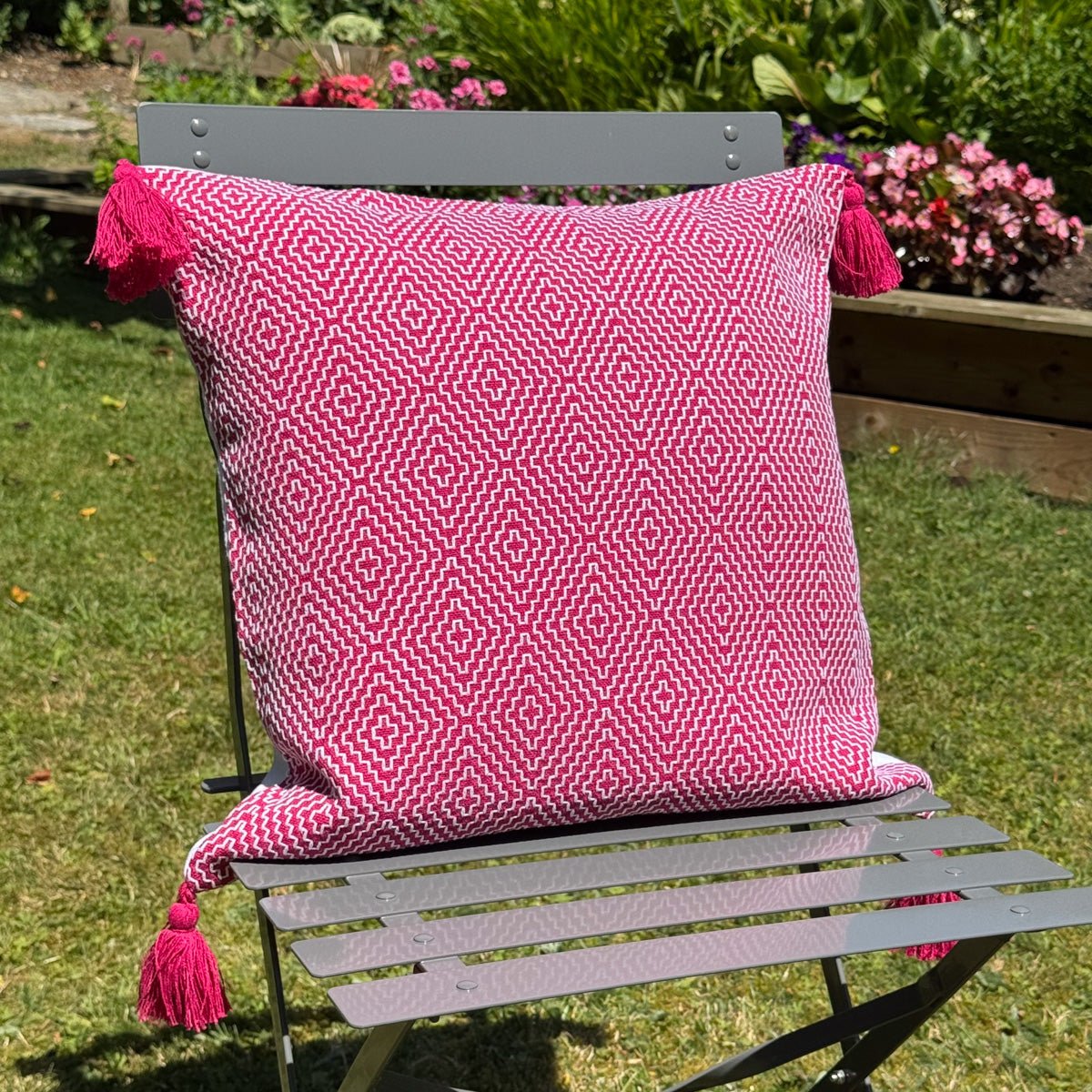 Diamond Cushion with Tassels - Dark Pink - Forever England