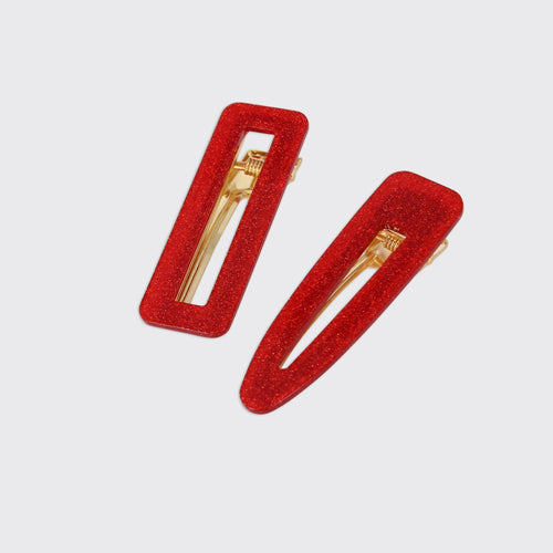 Glitter Set of 2 Hairclips- Red - Forever England