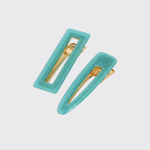 Glitter Set of 2 Hairclips- Turquoise - Forever England