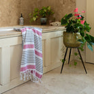 Hammam Terry Towel - Pink/Grey - Forever England